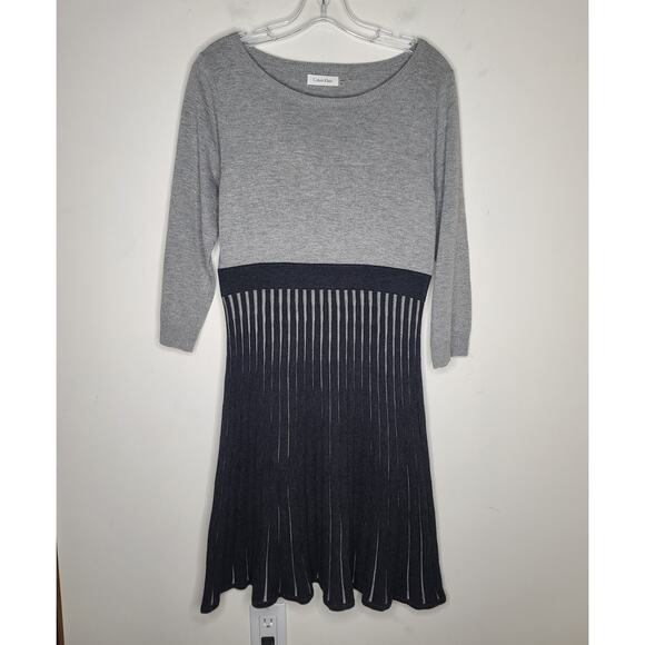 Calvin Klein CK grey black long sleeve pleated sweater dress - medium - Picture 1 of 5